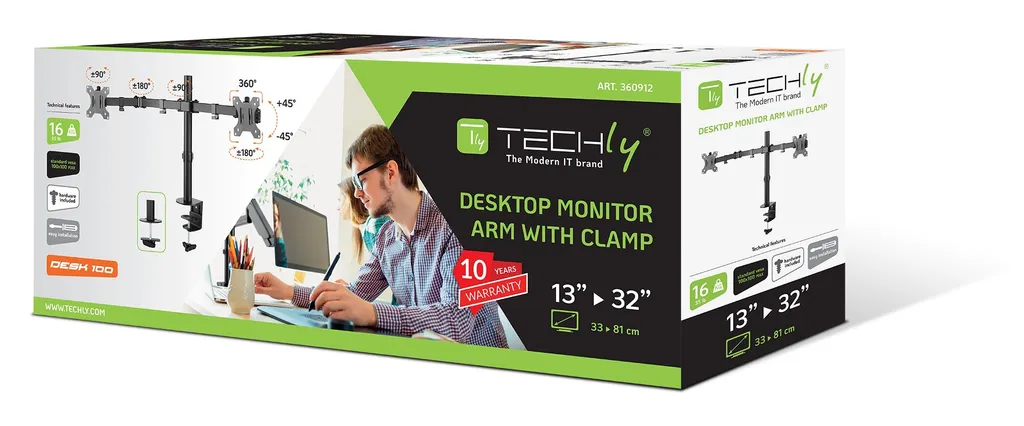 Techly Support Double Écran PC 13-32 Pouces Bras de Moniteur ICA-LCD-382D - 12