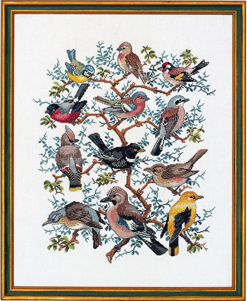 Kit broderie point de croix Eva Rosenstand Arbre avec oiseaux 40x50 cm