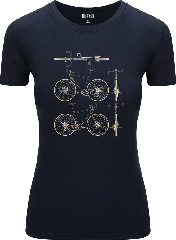 Diarbo Damen T-Shirt mit Blaupausen Druck Fahrrad-Blaupausen Dunkelblau Gr.XL