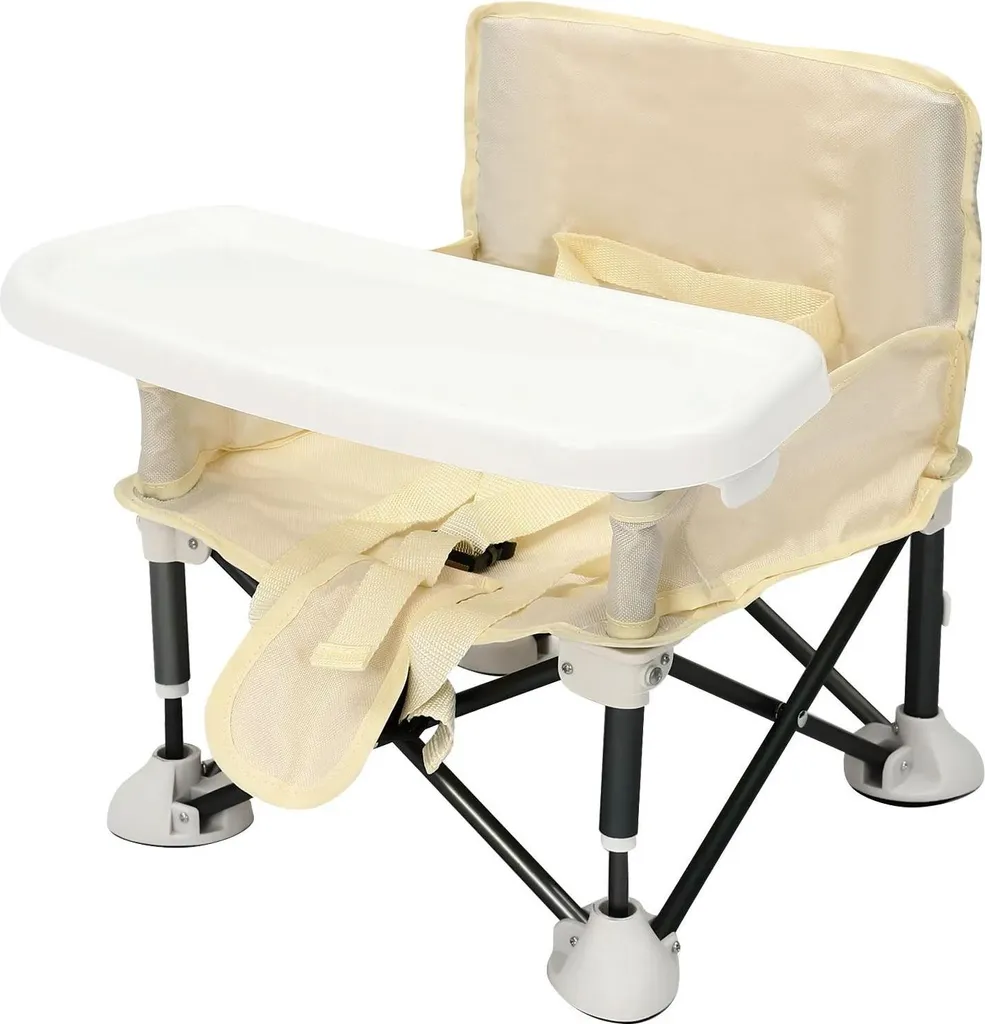 Chaise haute portable pliable beige avec capacité de charge élevée