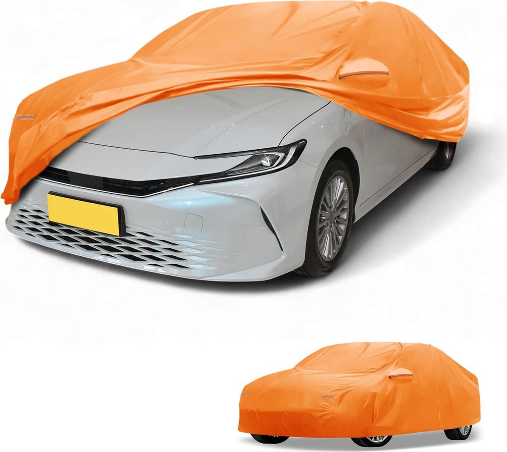 Autoabdeckung Wasserdicht Alle Wetter Automobil Au?en Vollst?ndige Au?enabdeckung fš¹r Toyota Camry Aluminiumfolie Baumwolle Orange mit Reflektie...