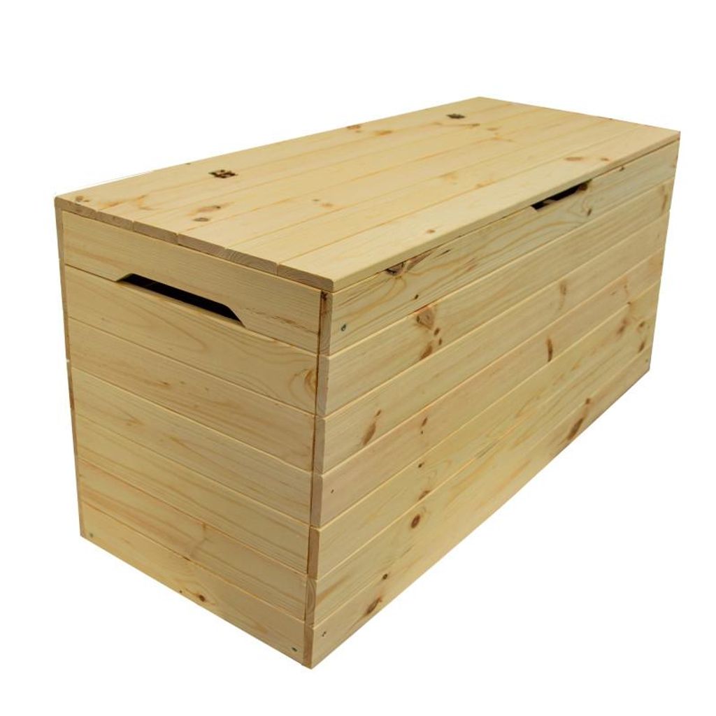 A wooden storage chest on a white background.