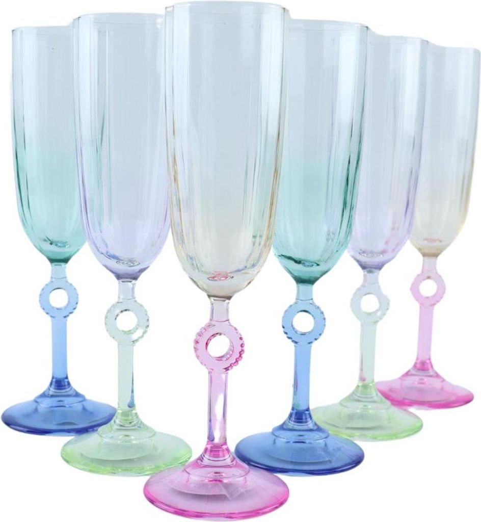 OTIX Bunte Champagnergläser Set von 6 150ML Champagnerflöte Gläser OPAL