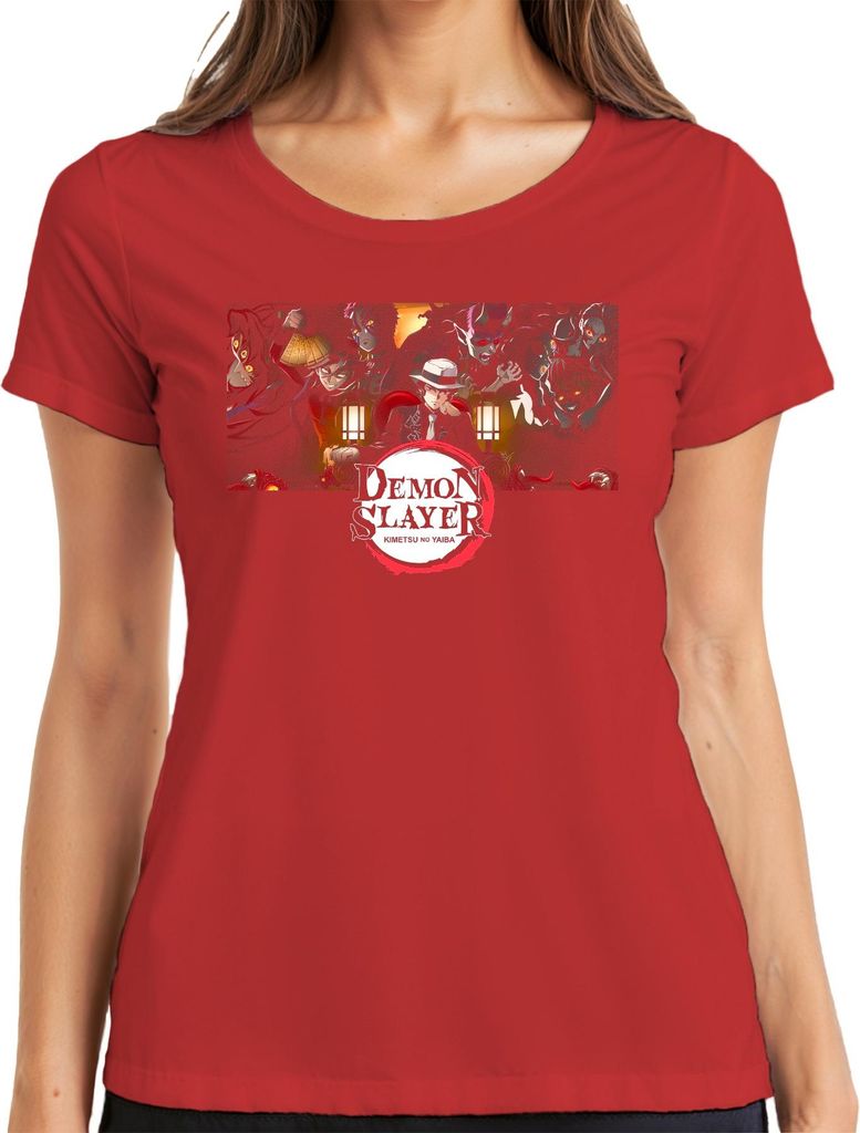 Demon Slayer Kimetsu no Yaiba Anime Muzan Dämon Cosplay Geschenk Damen T-Shirt, Rot, 3XL