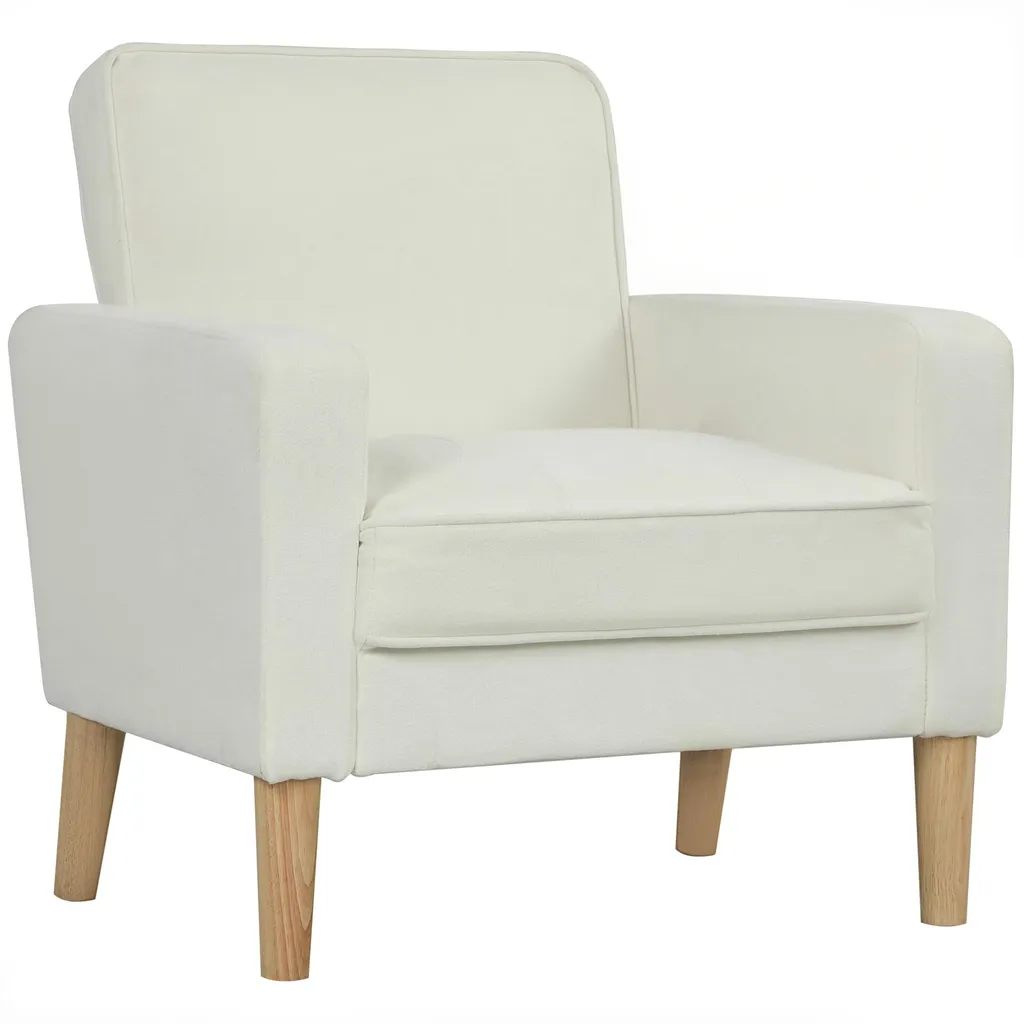 HOMCOM-Sofa-Poliestere, legno di gomma-79L x 76L x 82H cm-Bianco crema