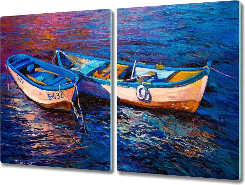 Coloray Hackbrett Kochplattenabdeckung Herdabdeckplatte 2x40x52 cm Schneidebrett Küchenbrett - Boote Meerwasser Wellen