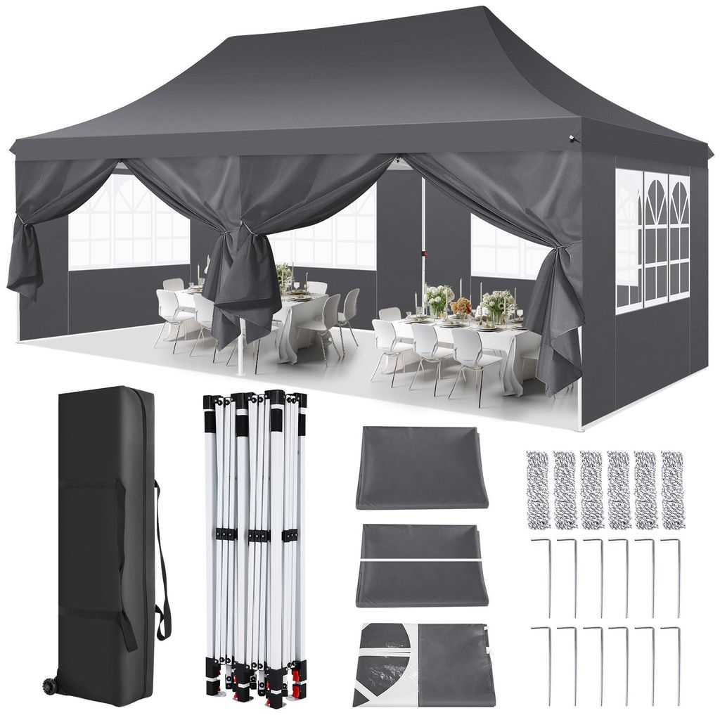Faltpavillon 3X6m Wasserdicht Stabil Pavillon, Partyzelt Faltbar mit 6 Seitenteilen,Upgrade-Hochdach und Tragetasche, Gartenpavillon, UV 50+