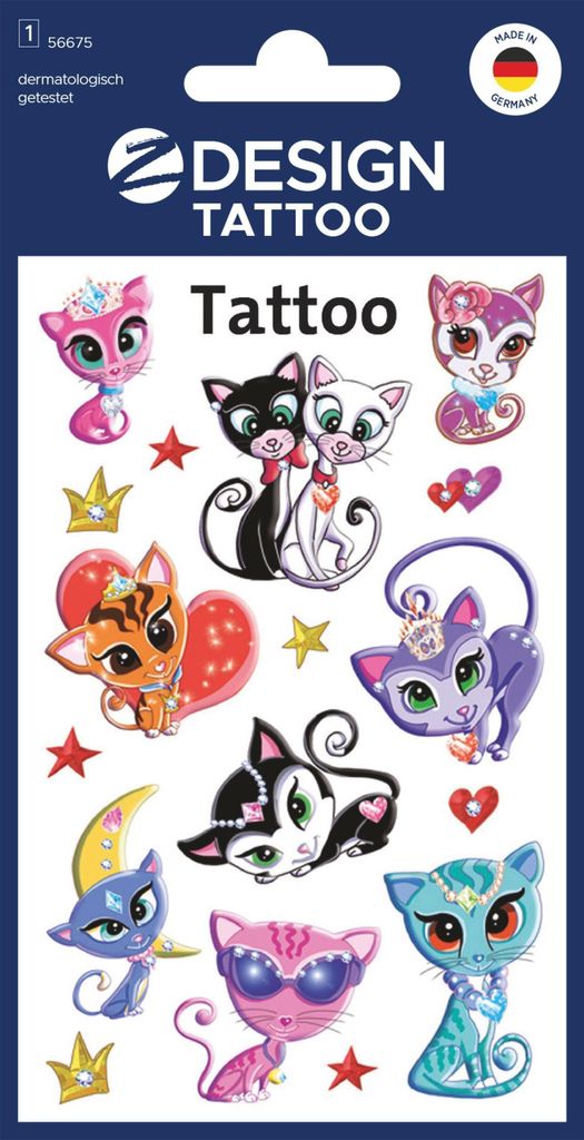 ZDesign KIDS Kinder-Tattoos "Katzen" bunt 1 Blatt à 9 Produktbild 