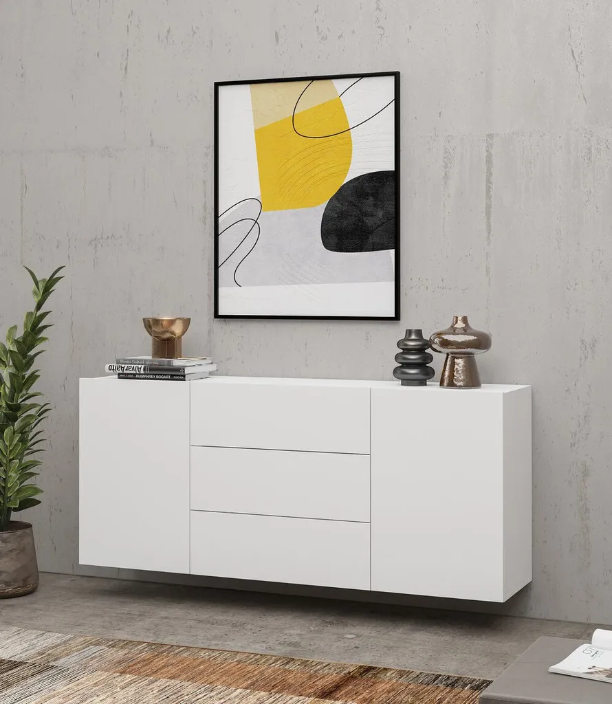 Petite Commode Gain de Place BONA - Rangement Blanc et Chêne Wotan