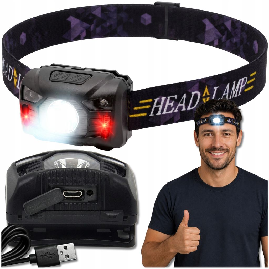 Lampada frontale LED KRUMAD, ricaricabile tramite USB, con Immagine del prodotto 