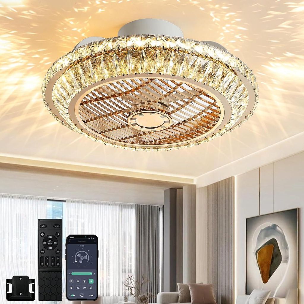 RRBEST LED Deckenventilator mit Beleuchtung, Leise Kristall Produktbild 