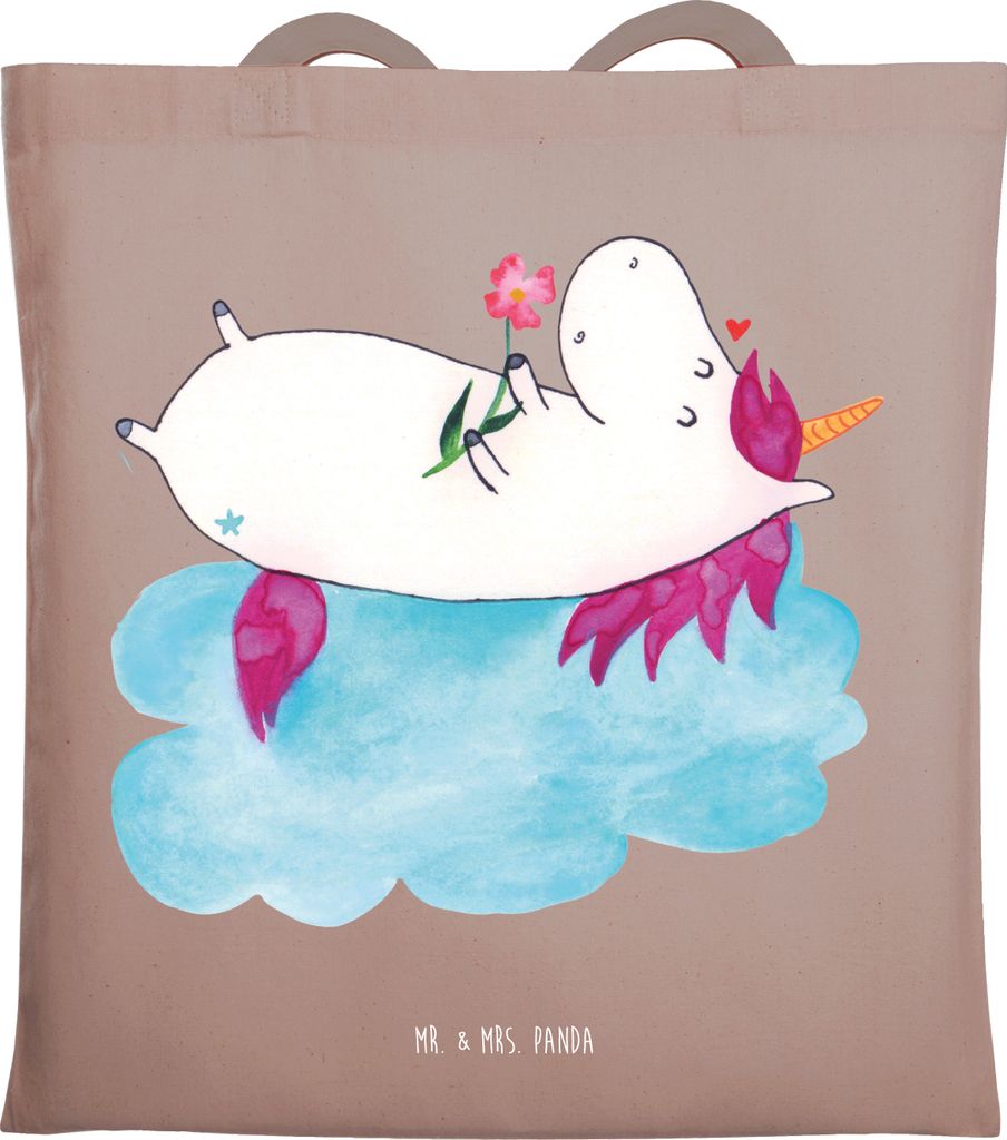 Mr. & Mrs. Panda Tote Bag Einhorn Verliebt - Braun Pastell - Geschenk, Liebe, Wolke, Beutel, Einhörner, Tasche, Shopping, Unicorn, Freundin, Stoff...