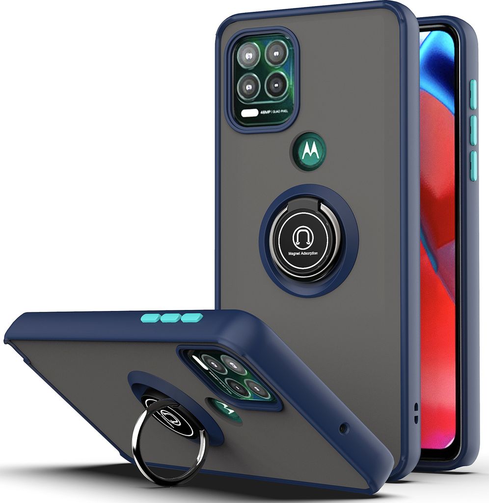 Moto G Stylus 5G Hülle, Ring Halter Ständer Matte Transluzent TPU Rahmen Stoßfest Schutzhülle für Motorola Moto G Stylus 5G Blau