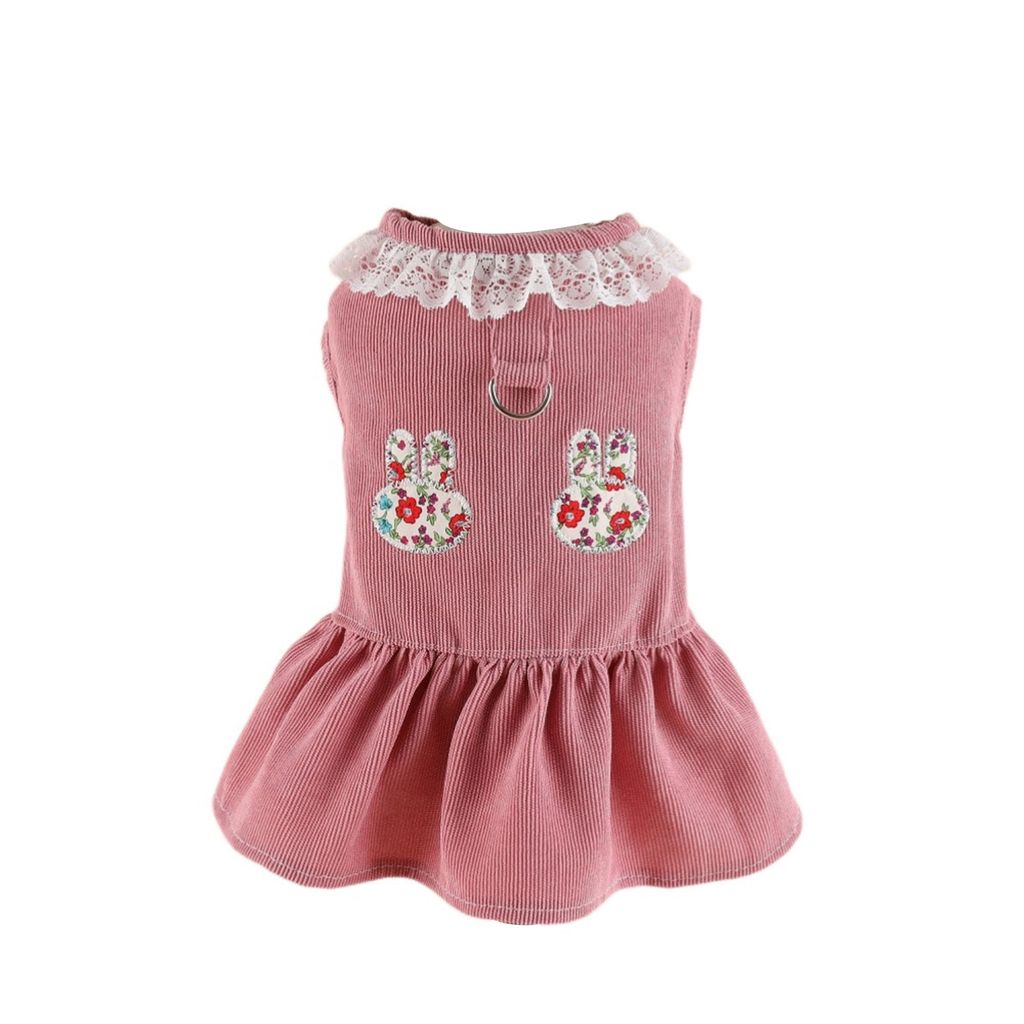 Haustierkleid, weich, bequem, für Haustiere, Katzen und Hunde, Prinzessinnenkleid, Kaninchen-Blumenmuster, mit Traktionsring für Frühling und So...