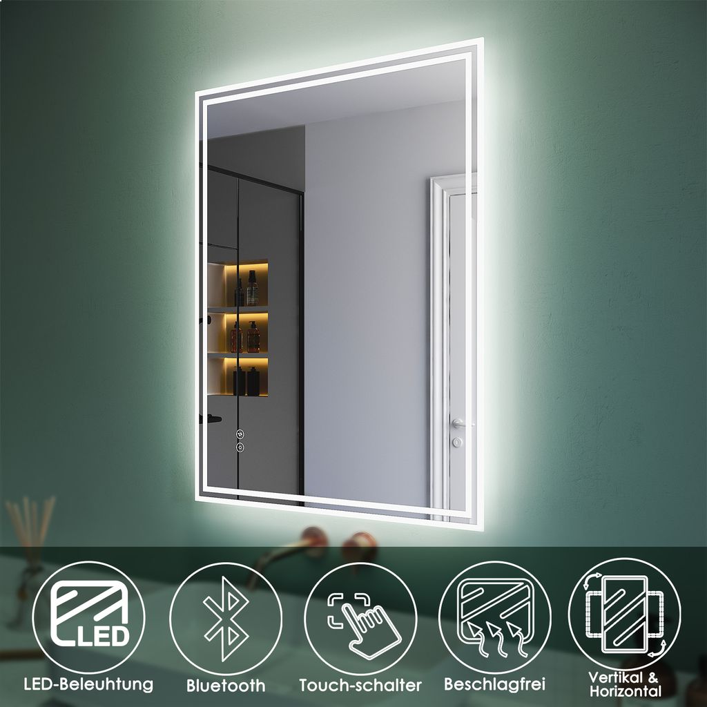 SONNI Badezimmerspiegel mit Bluetooth-Funktion 60x80cm Produktbild 