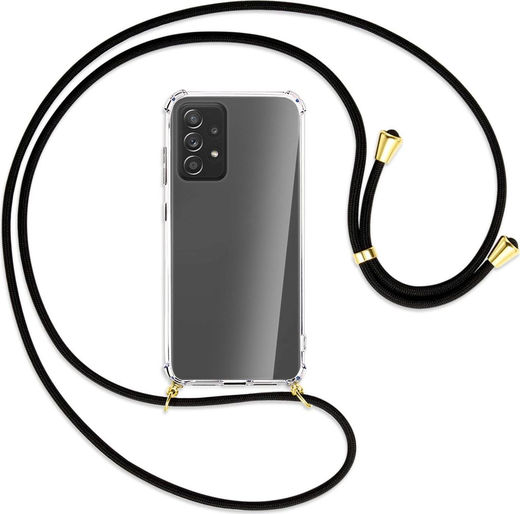 Handykette Backcover-Schutzhülle mit Band (Metall goldfarben) für Samsung Galaxy A72 - schwarz