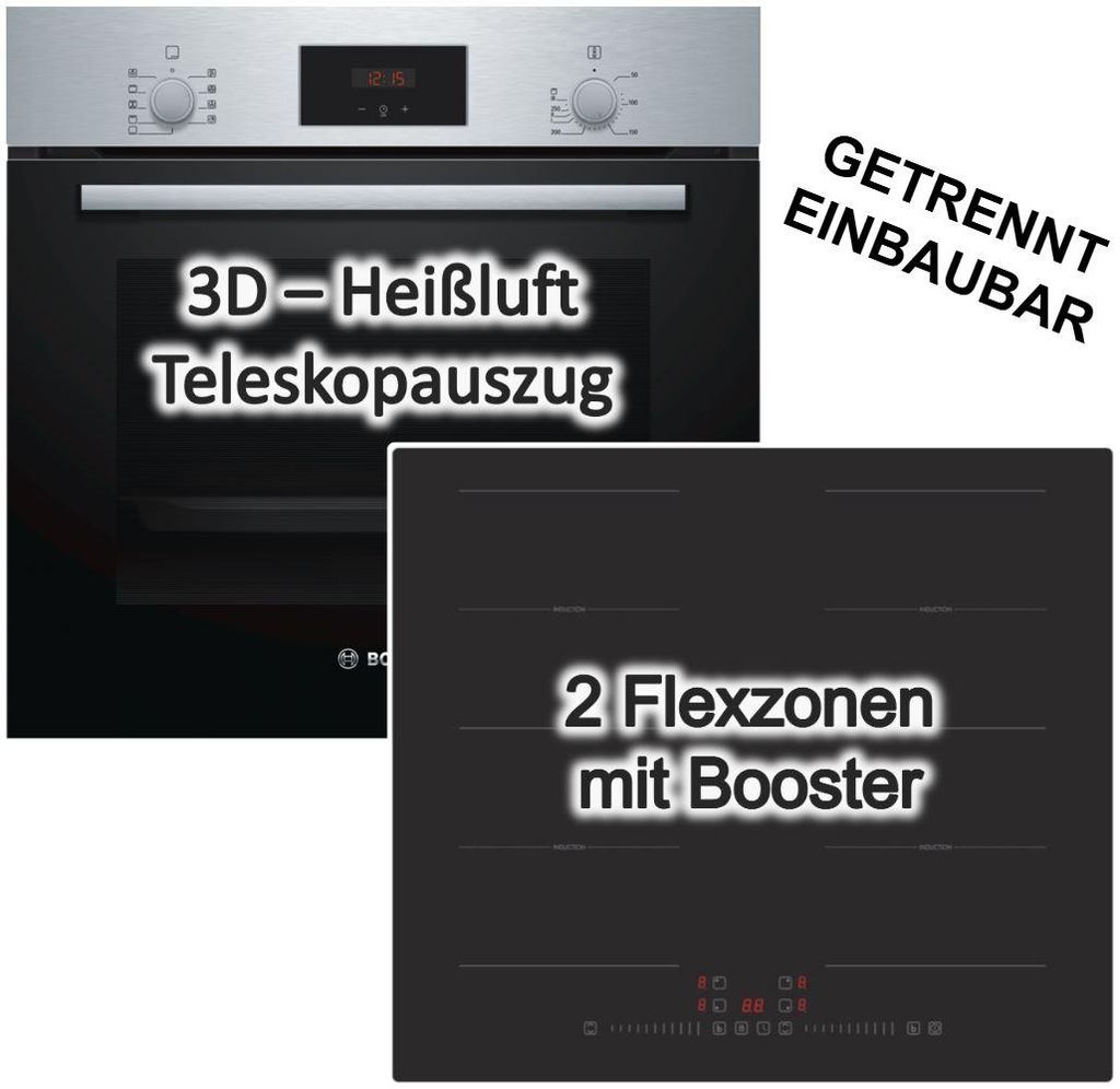 BOSCH Backofen Teleskopauszug + PKM Flex-Induktionskochfeld Produktbild 