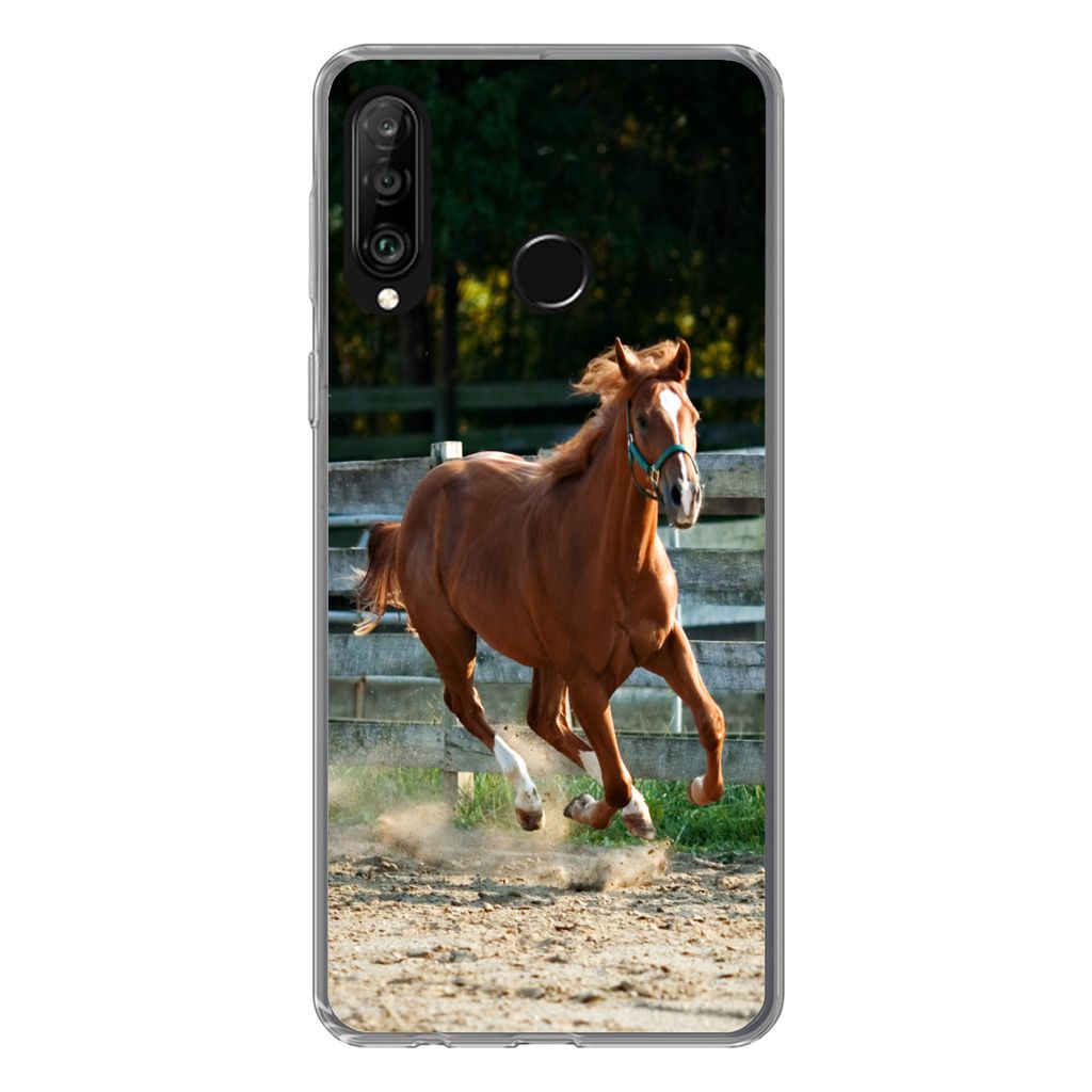 MuchoWow Handyhülle Schutzhülle Hülle für Huawei P30 Lite Pferd - Licht - Sand Silikon Softcase Handy Hülle - Handyhülle