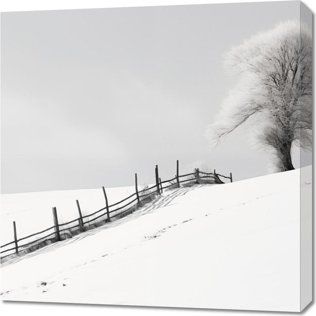 Bild 70x70cm Einsamkeit des Winters am Zaun
