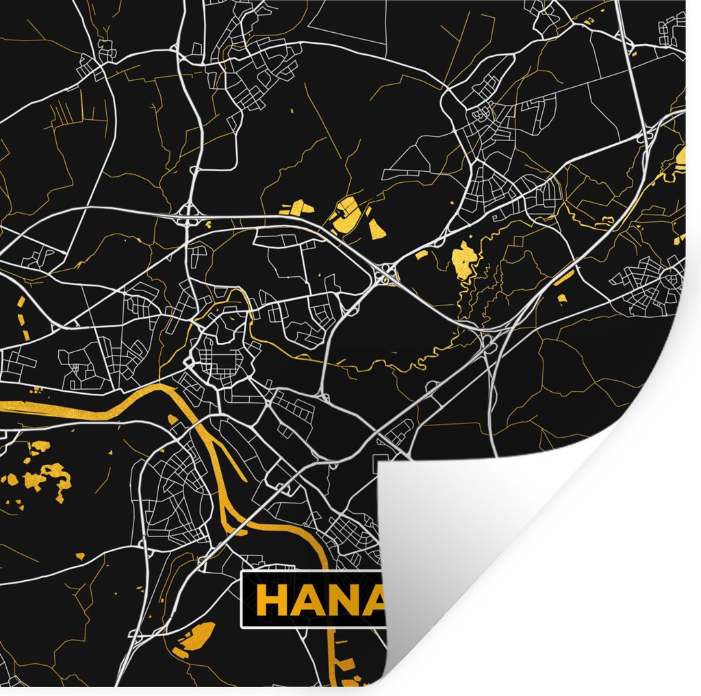 MuchoWow Wandtattoo Wandsticker Wandaufkleber Hanau - Stadtplan - Gold - Karte - Deutschland 50x50 cm Selbstklebend und Repositionierbar - Selbst...