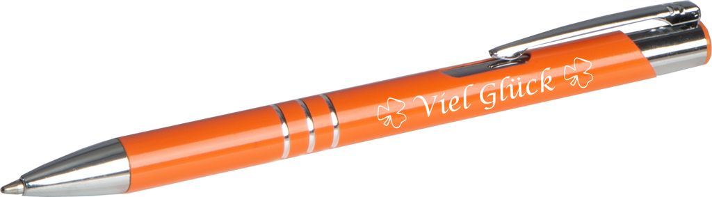 10 Kugelschreiber mit Gravur "Viel Glück" / aus Metall / Farbe: orange (matt)