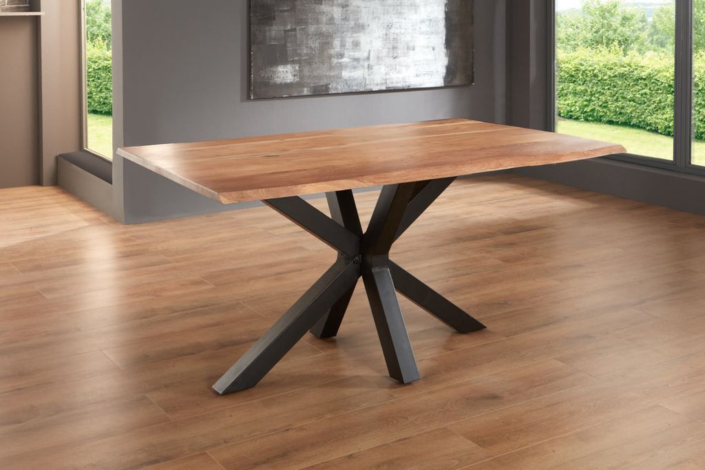 Esstisch Baumkante massiv Akazie natur 120 x 80 Spider-Gestell schwarz SPYRO