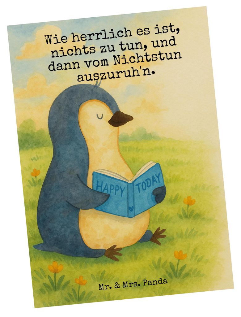 Mr. & Mrs. Panda Postkarte Pinguin Buch Design - Weiß - Geschenk, Ansichtskarte, Ferien, Urlaub, Ansichtskarten, Postkarten, Grußkarte, einzelkarte