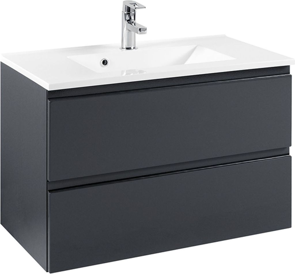 Waschtisch Waschplatz Waschbeckenunterschrank Unterschrank Schrank Bad "Cleo I" (Korpus-graphitgrau/Front-grau-Hochglanz, 80 cm)