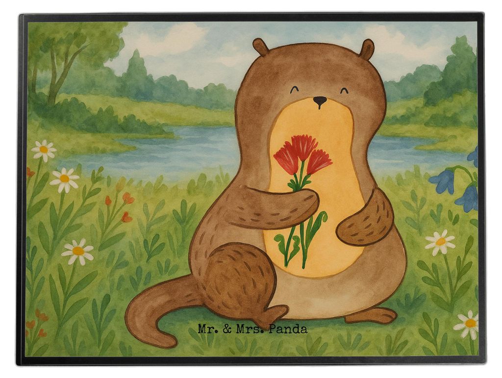 Mr. & Mrs. Panda Schreibunterlage Otter Blumenstrauß Design - Weiß - Geschenk, bastelunterlage, schreibtischunterlagen, schreibtischunterlage, Ni...