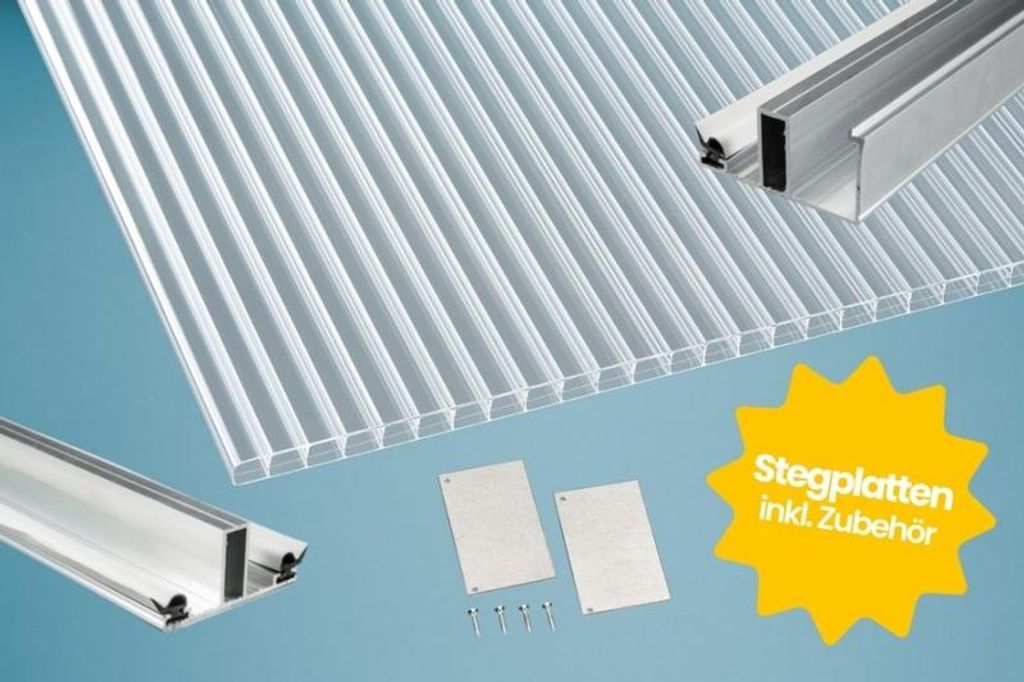 800x300 Dacheindeckung Komplettset mit Stegplatten Klar transparent