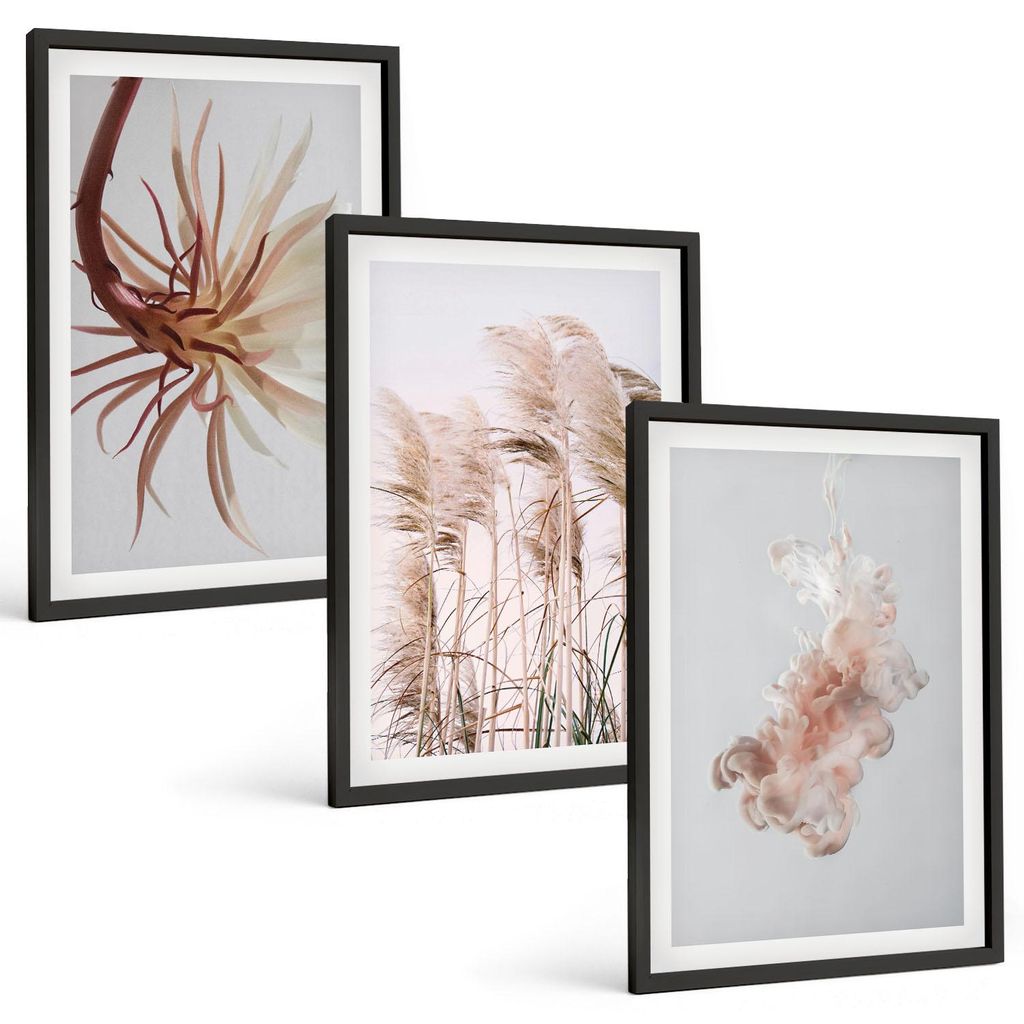 Bilder Set 3-teilig im schwarzen Rahmen – Wandbilder 3 Stück – gerahmte Poster für Wohnzimmer, Schlafzimmer und Flur – 40x60 cm – Set aus...