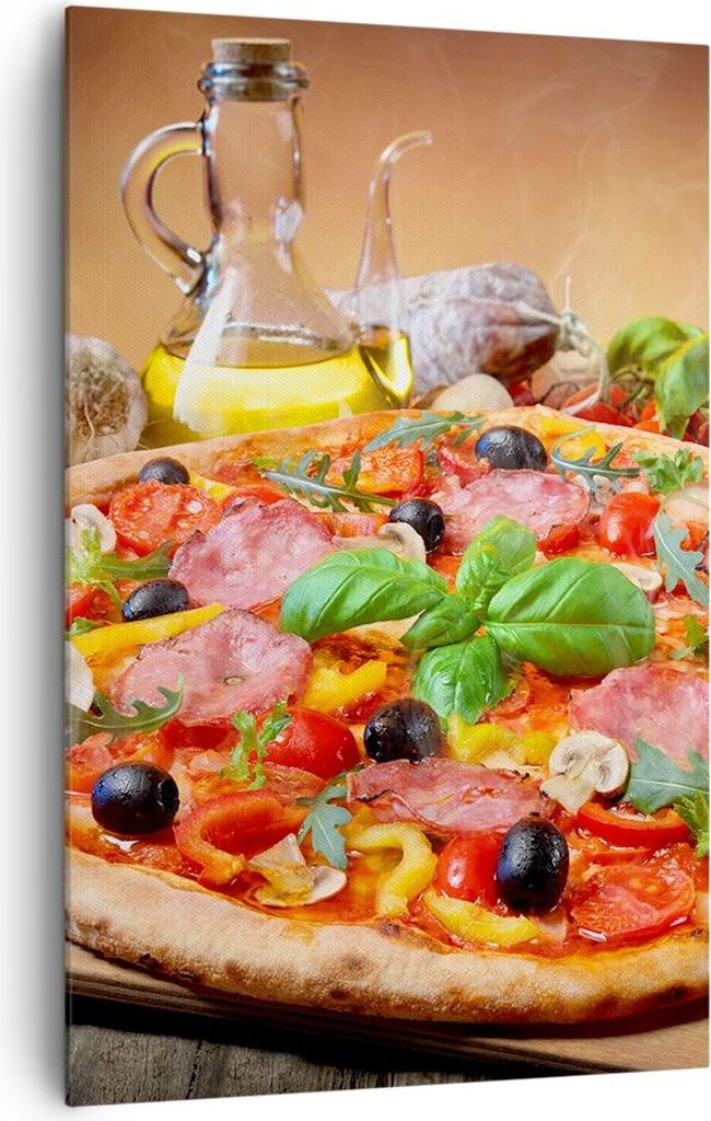 Bild auf Leinwand - Leinwandbild - Einteilig - Pizza Käse Tomaten - 80x120cm - Wand Bild - Wanddeko - Wandbilder - Leinwanddruck - Wanddekoration ...