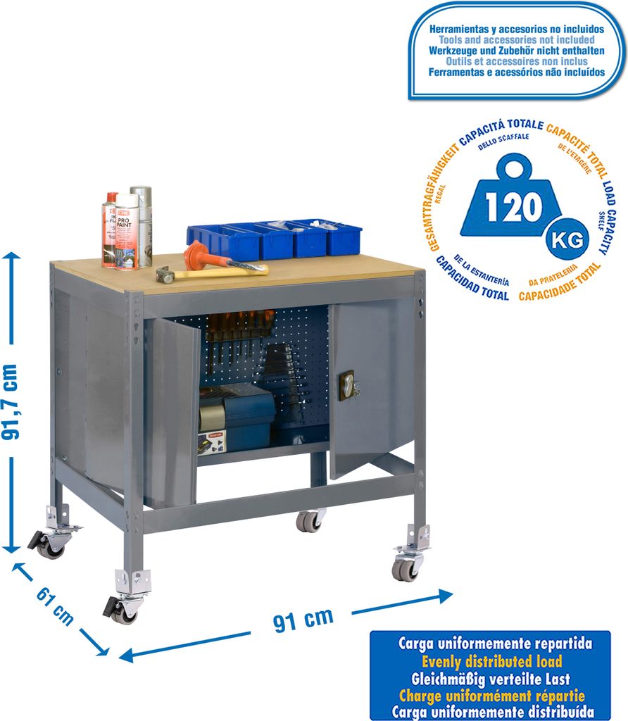 Arbeitstisch und Montage aus Metall ohne Parafuses SIMONWORK MOBILE BT0 CABINET 900 GRAU/MAD