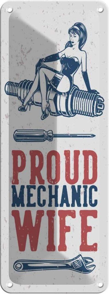 vianmo Blechschild 27x10 cm Pinup Proud mechanic wife