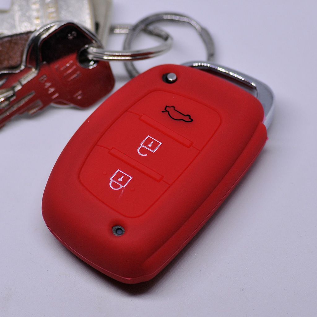 Auto Schlüssel Hülle Silikon Schutz Cover Rot kompatibel mit Hyundai i10 i20 i40 ix25 ix35 Tucson Accent Ioniq Sonata Tucson Santa Fe 3 Tasten KE...
