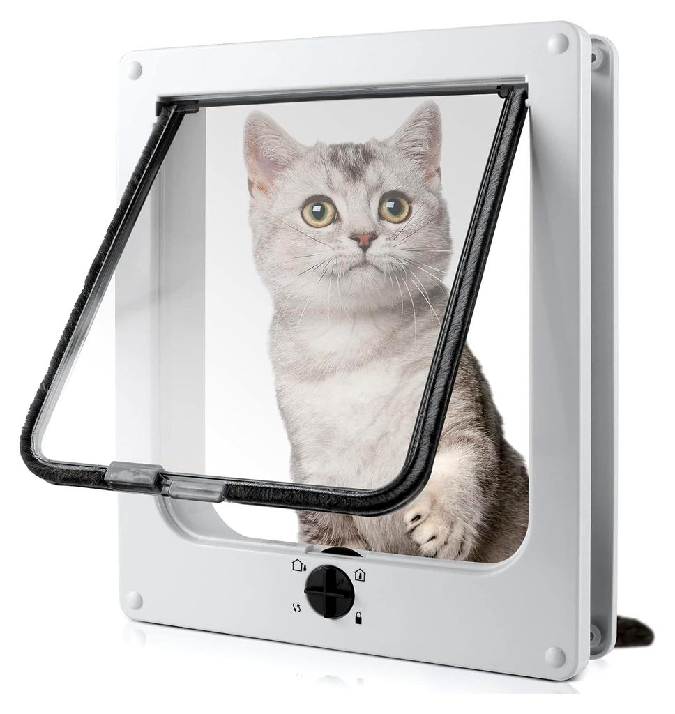 Katzenklappe - 4-Wege-Schaltmodus, Wetterfeste Katzentür für Innen- und Außentüren, Geeignet für Katzen und Kleine Hunde Weiß 25 * 29 * 5,5 cm