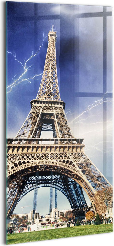 Designer Glasbild - Wandbild - Glas Bild - 60x120 cm - Eiffelturm, Blitz Und Sturm