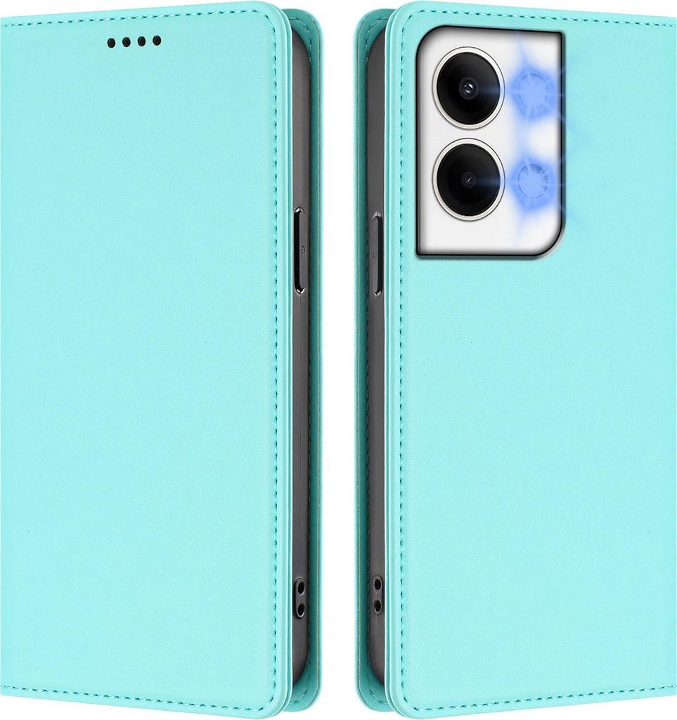 Handyhülle für Oppo Reno9 /Reno9 Pro 5G, Kunstleder Klapphülle Stoßfeste Magnetische Hülle mit Ständer Türkis
