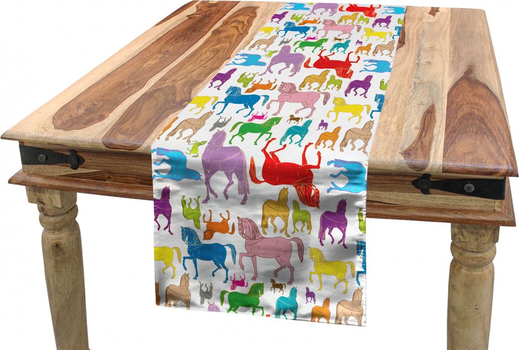 ABAKUHAUS Pferde Tischläufer, Abstrakte Stallions Wilde, Esszimmer Küche Rechteckiger Dekorativer Tischläufer, 40 x 225 cm, Mehrfarbig
