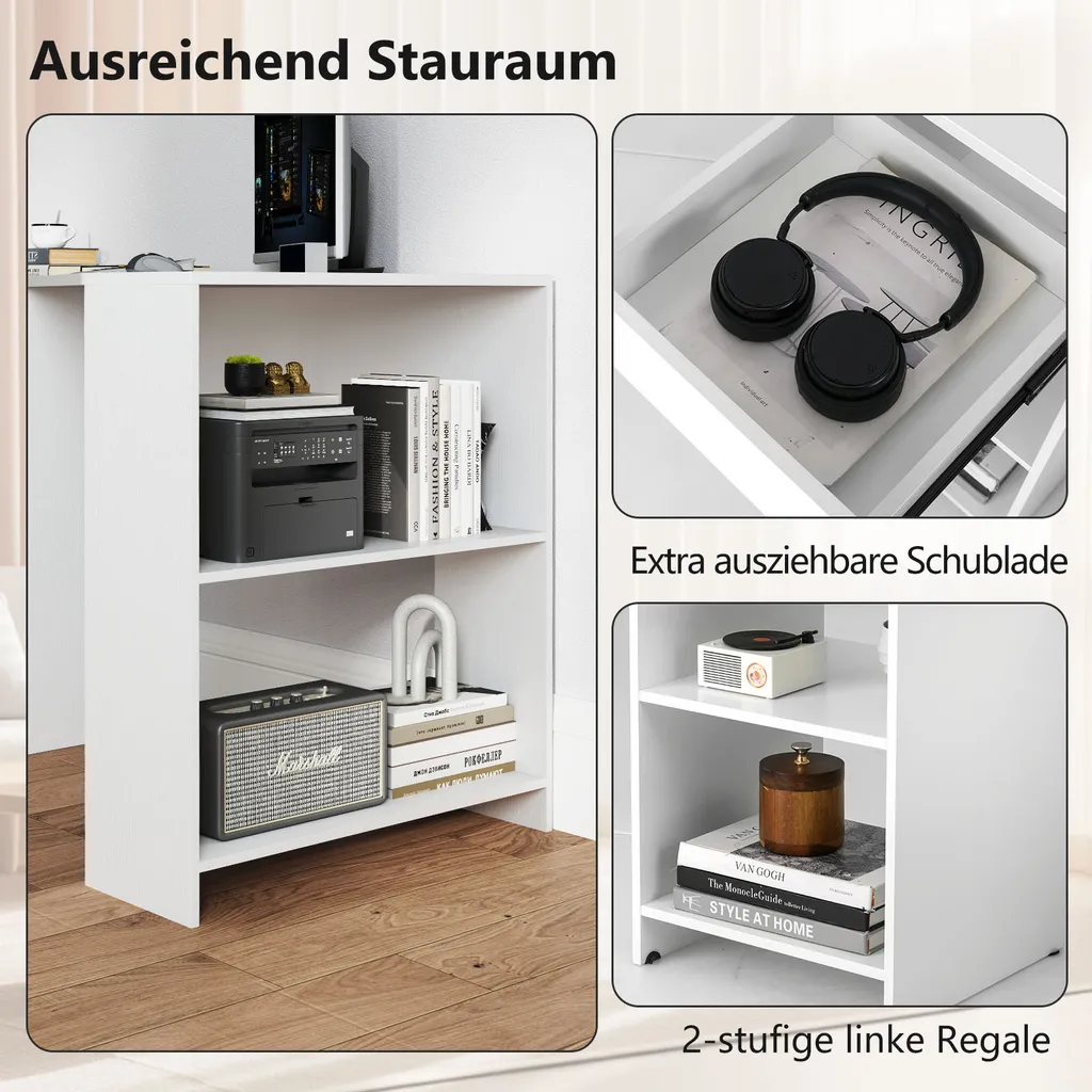 Bureau d'Angle Informatique Moderne avec Rangement Intégré, Blanc - 5