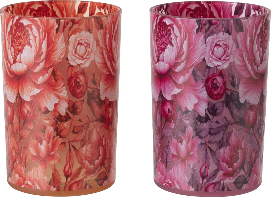 Photophore Verre Robuste Fleurs Orange Rose - Décoration Durable J-Line