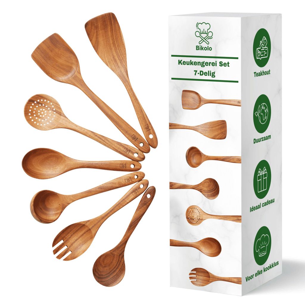 Bikolo® Sada dřevěného kuchyňského náčiní 7dílná - Dřevěná Obrázek produktu 
