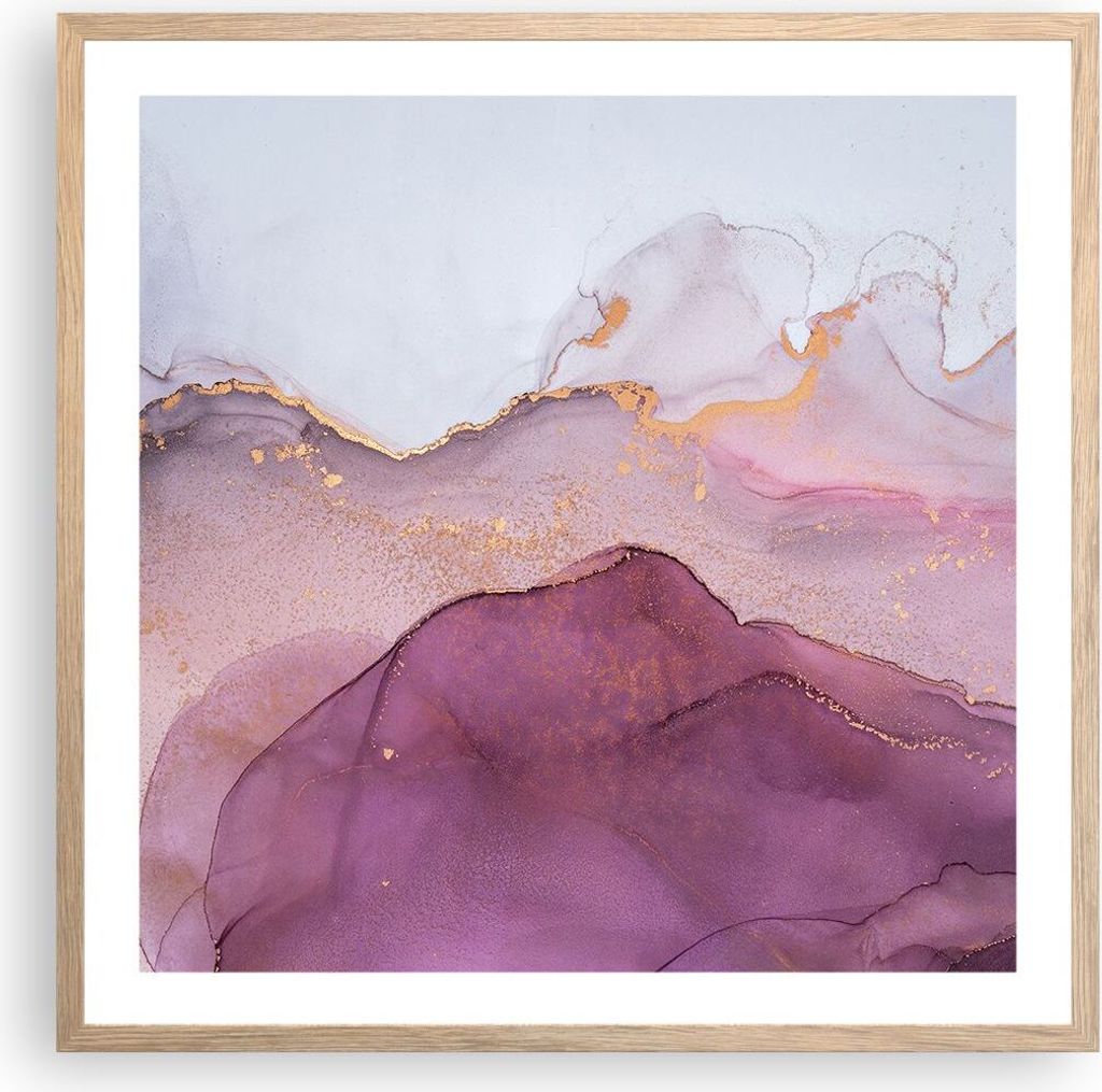 Gerahmtes Poster - Rahmen in heller Eiche - Marmor Pink Violett - 60x60 cm - Wand Bild - Wanddeko - Wandbilder - Kunstposter - Wandposter - Bilderr...