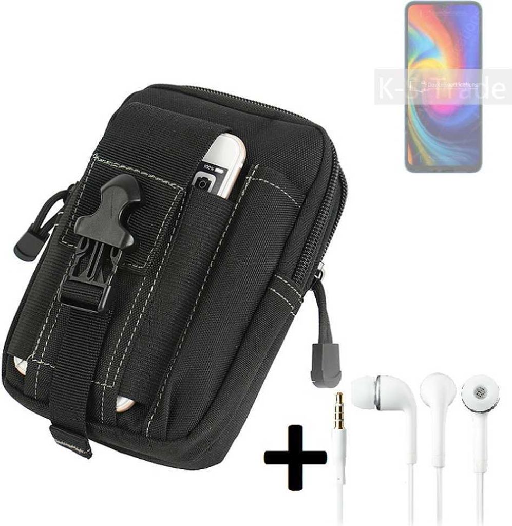 K-S-Trade Gürteltache + Kopfhörer kompatibel mit UMIDIGI F3 SE Gürtel Tasche Holster Schutz Hülle Handy Hülle schwarz inkl. Extrafächer