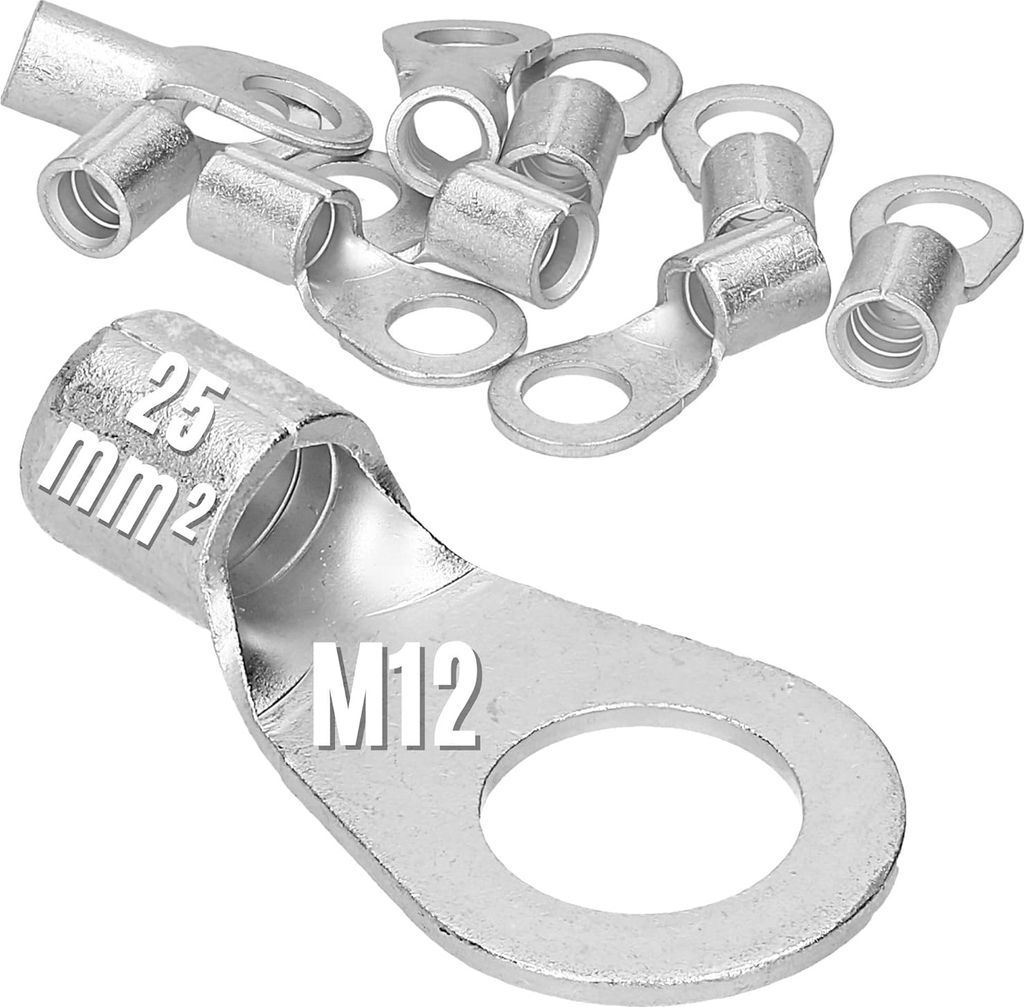 10 Stück Kalitec Q25-12 Quetschkabelschuh 25mm² M12 I Unisoliert I Dornpressung I Für mehr-, fein- und feinstdrähtige Leiter I Kabelschuh 25mm...