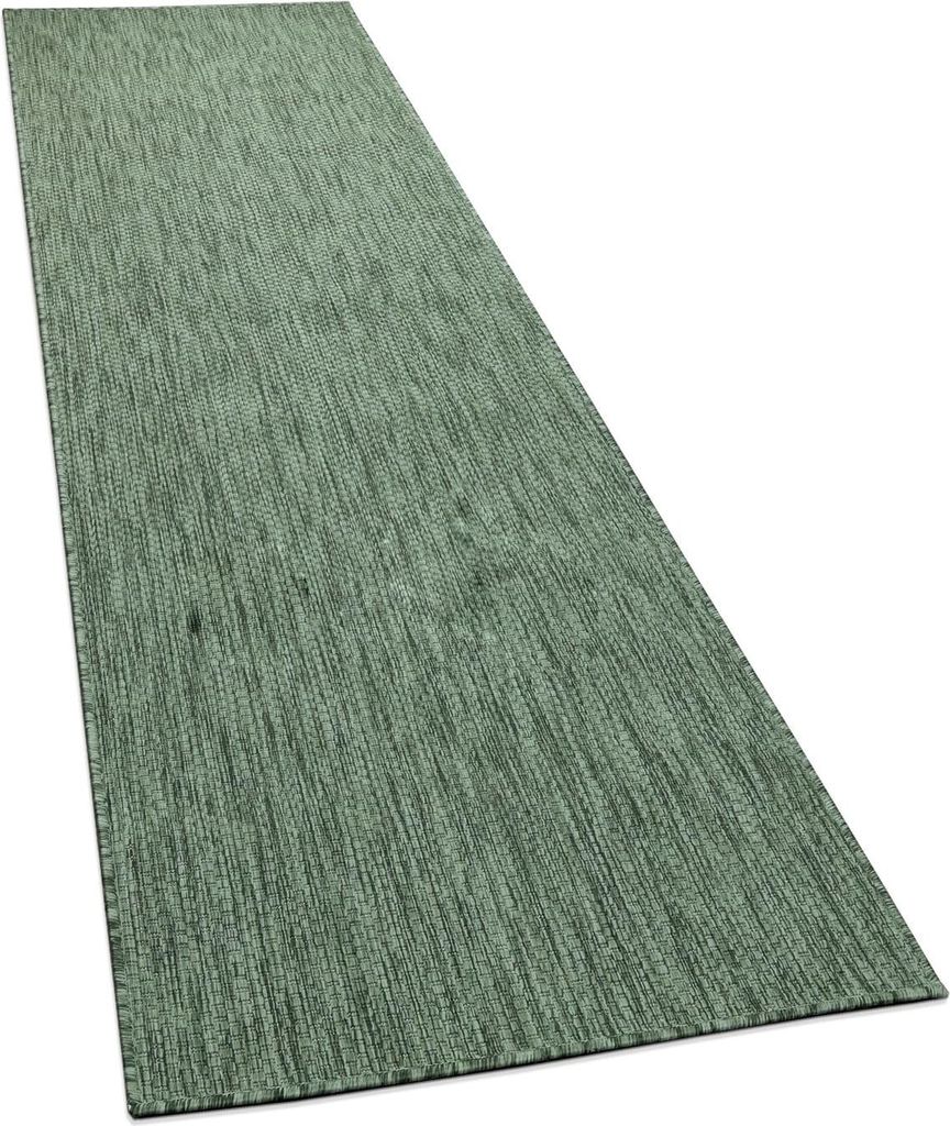 Teppich Kurzflor Unifarben Wohnzimmer schmutzabweisend Grün Läufer 80x250 | 100% Polypropylen, Rücken aus Polypropylen | pflegeleicht