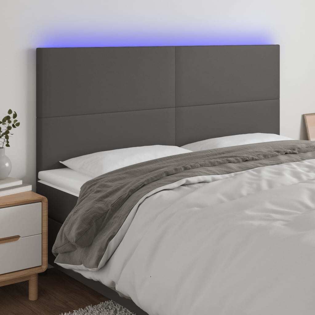 vidaXL LED Kopfteil Grau 180x5x118/128 cm Kunstleder - LED Kopfteil - LED Kopfteile - Kopfteil - Bett-Kopfteil