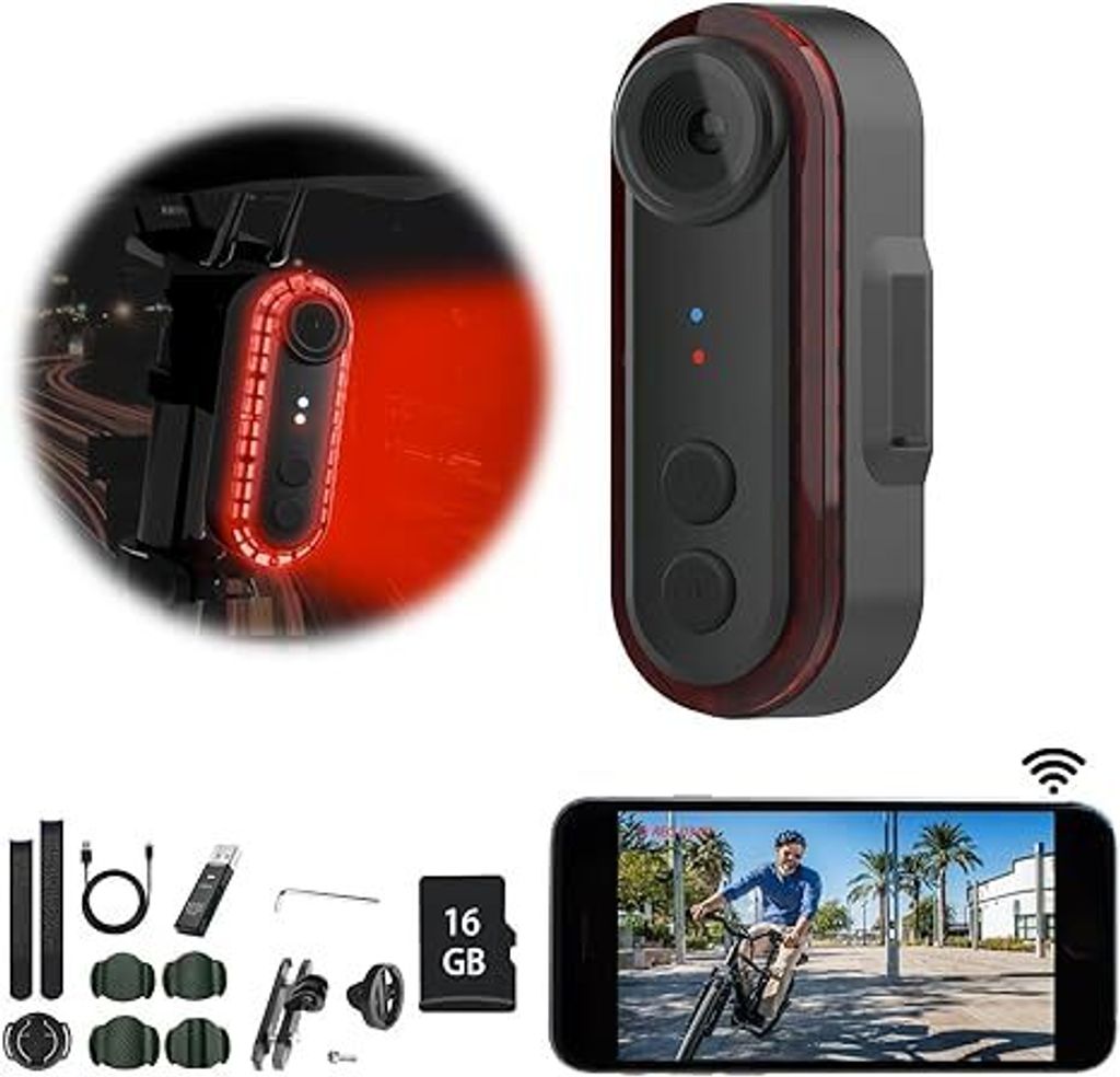 Fahrradrückkamera mit Rücklicht, 1080P, 150° Weitwinkel, Produktbild 