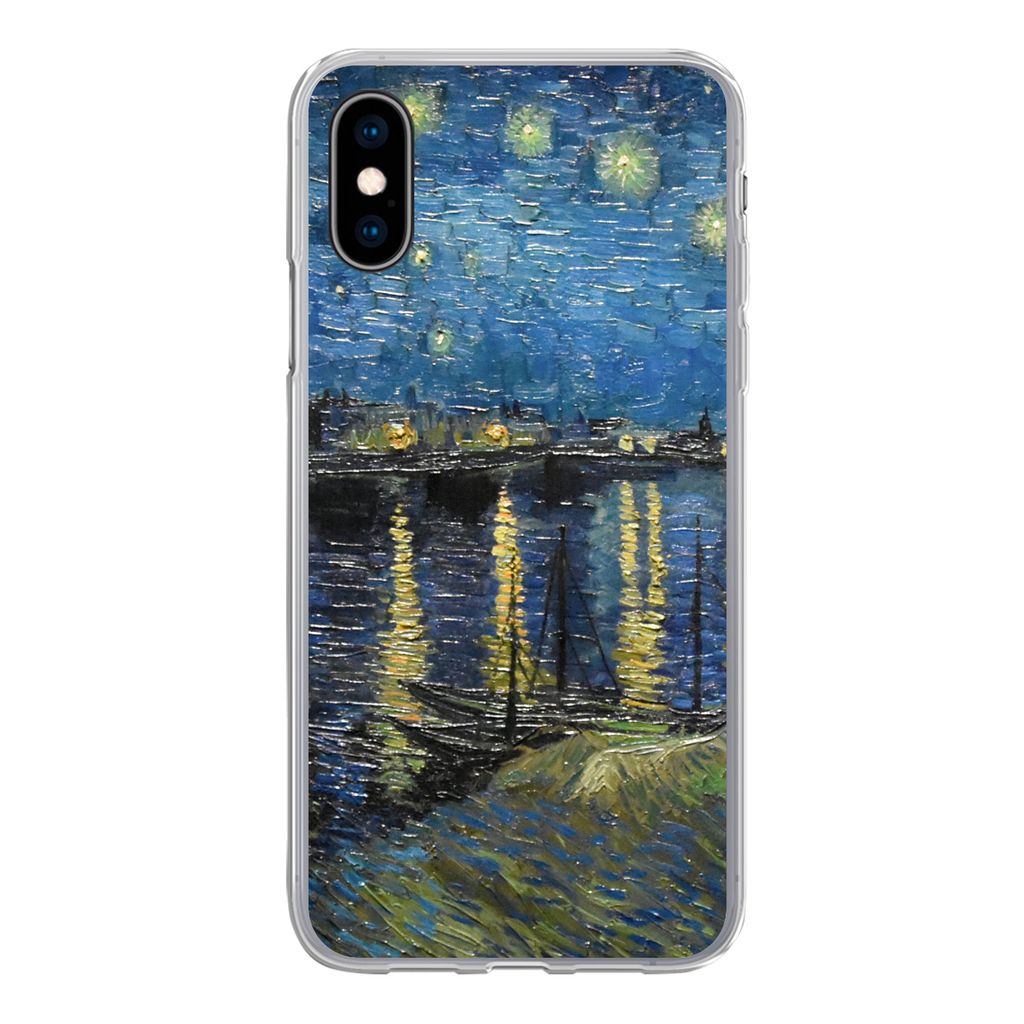 MuchoWow Handyhülle Schutzhülle Hülle für iPhone X Sternennacht über der Rhone - Van Gogh - Kunst Silikon Softcase Handy Hülle - Handyhülle