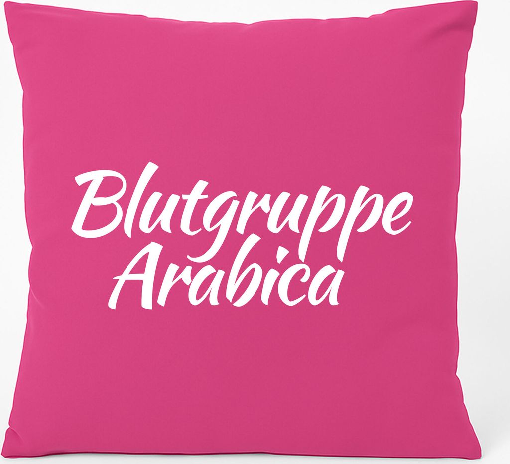 Huuraa Kissen Blutgruppe Arabica Schriftzug 40x40cm mit Füllung Fuchsia Baumwolle Dekokissen Geschenkidee
